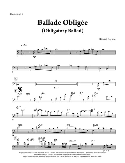 Ballade Obligée (6 Trombones & Rhythm) - Richard Gagnon