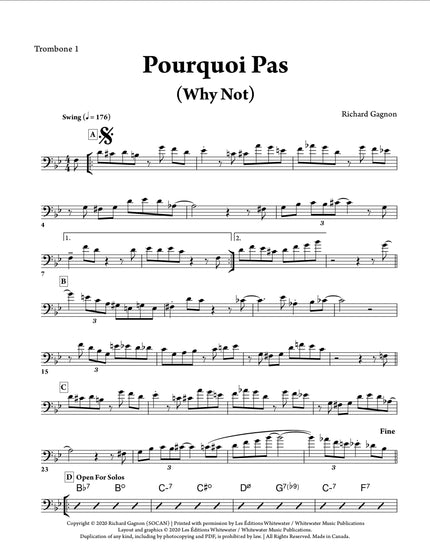 Pourquoi Pas (6 Trombones & Rhythm) - Richard Gagnon