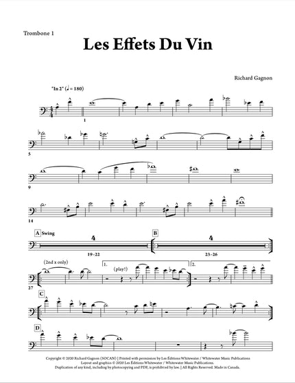 Les Effets Du Vin (6 Trombones & Rhythm) - Richard Gagnon