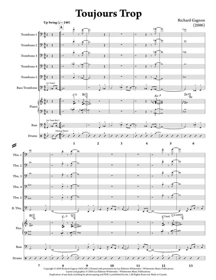 Toujours Trop (6 Trombones & Rhythm) - Richard Gagnon