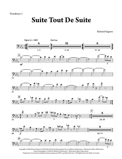 Suite Tout De Suite (6 Trombones & Rhythm) - Richard Gagnon