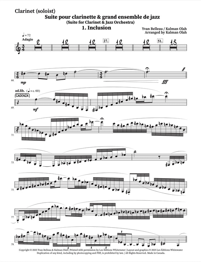 Suite for Clarinet and Jazz Orchestra - 1. Inclusion - Yvan Belleau / Kálmán Oláh