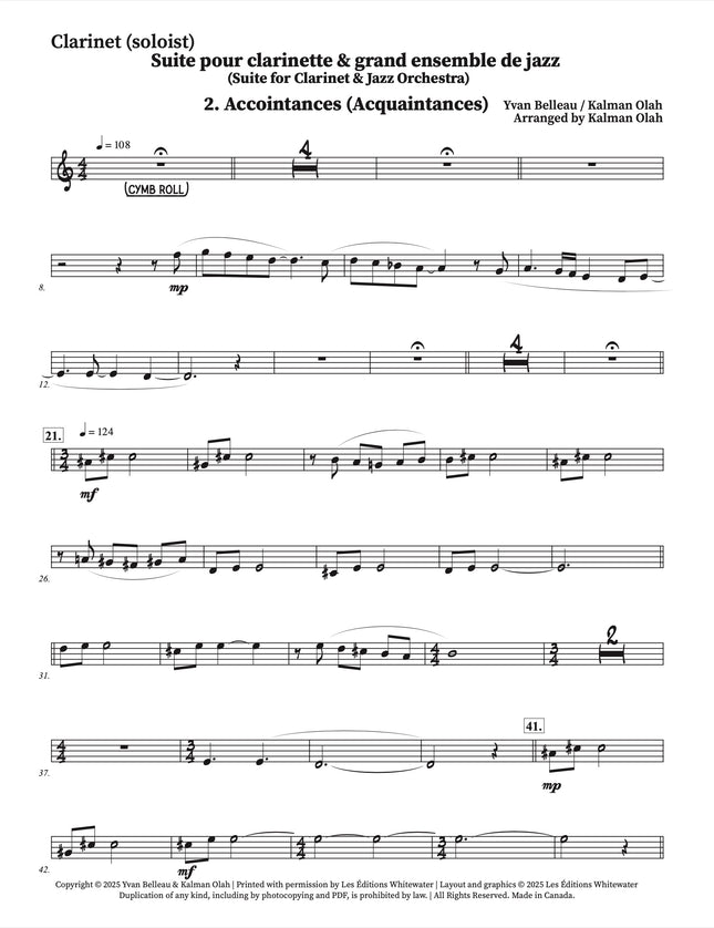 Suite for Clarinet and Jazz Orchestra - 2. Accointances (Acquaintances) - Yvan Belleau / Kálmán Oláh