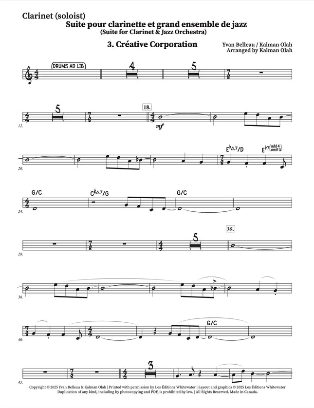 Suite for Clarinet and Jazz Orchestra - 3. Créative Corporation - Yvan Belleau / Kálmán Oláh