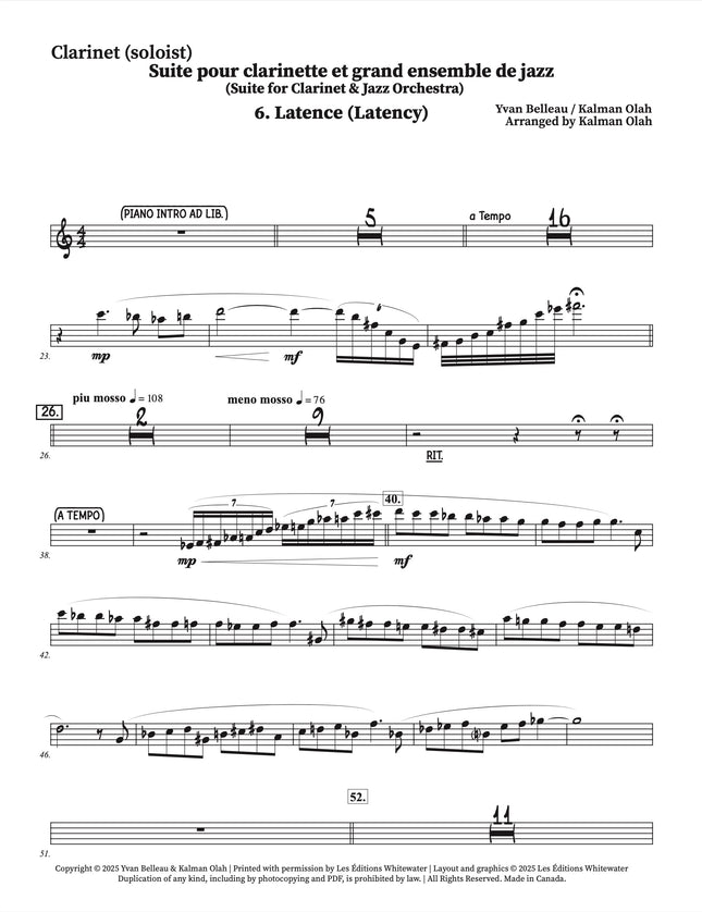 Suite for Clarinet and Jazz Orchestra - 6. Latence (Latency) - Yvan Belleau / Kálmán Oláh
