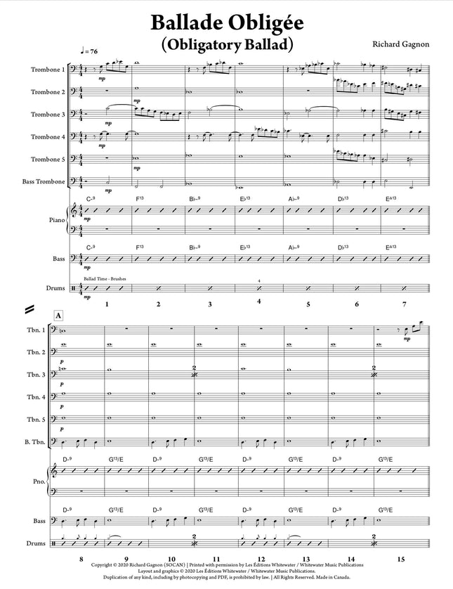 Ballade Obligée (6 Trombones & Rhythm) - Richard Gagnon